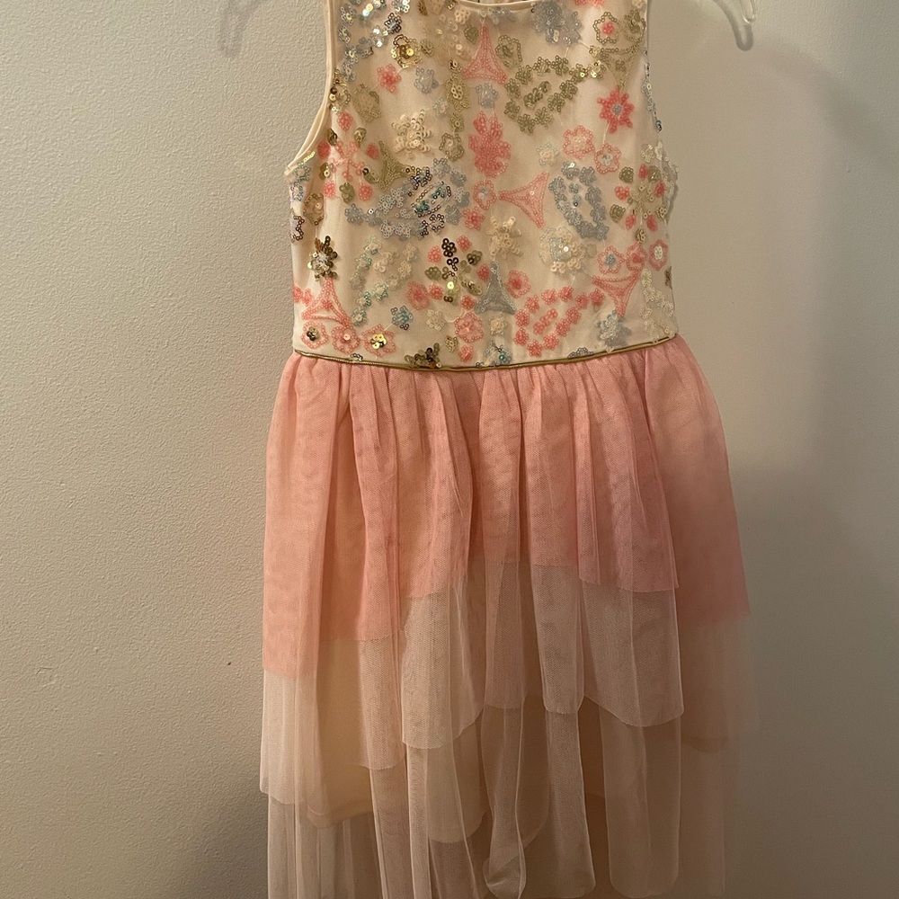 Floral Embellished Pink and Cream Kids Formal Dress